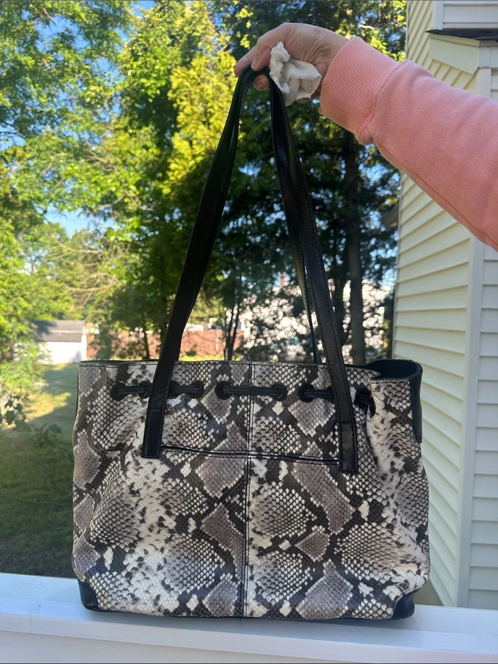 Patricia Nash Witney Shoulder Tote Bag Python Snakeskin Drawstring & Tassel